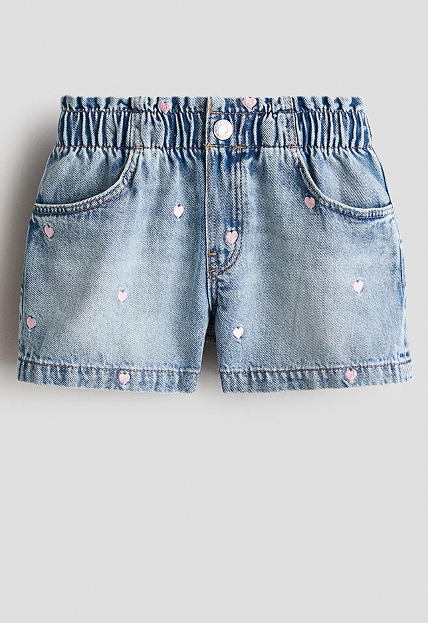 H&M - Embroidered denim shorts - light denim blue/hearts
