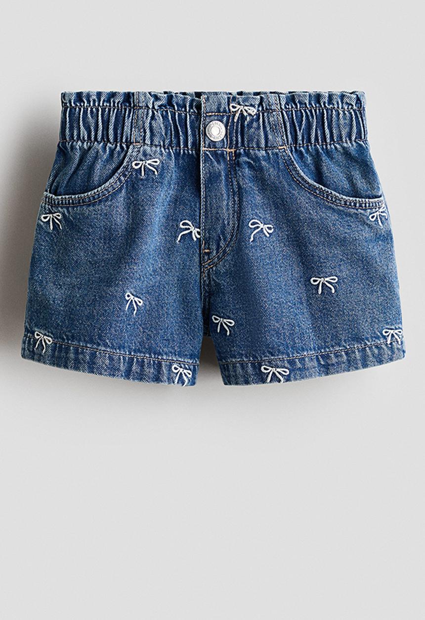 H&M - Embroidered denim shorts - denim blue