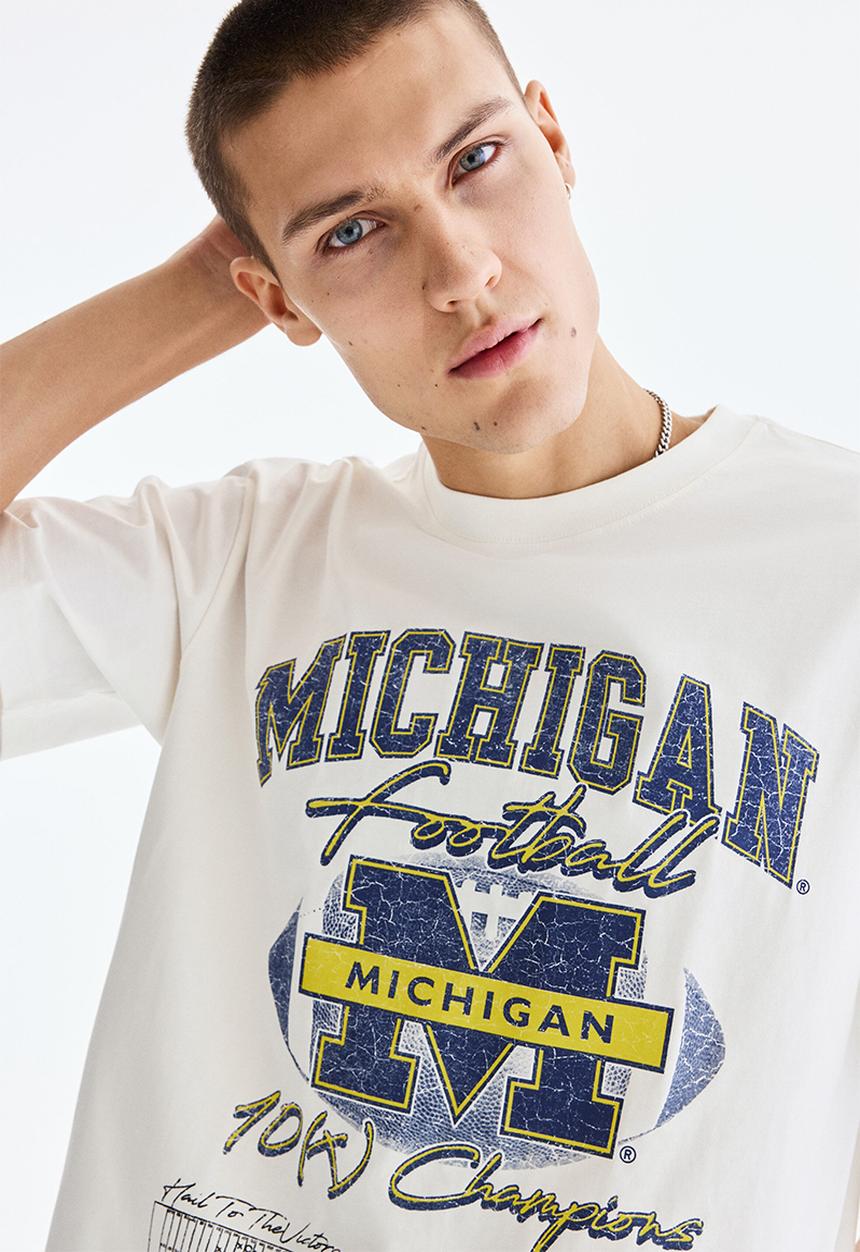 H&M - Loose fit t-shirt - white/university of michigan