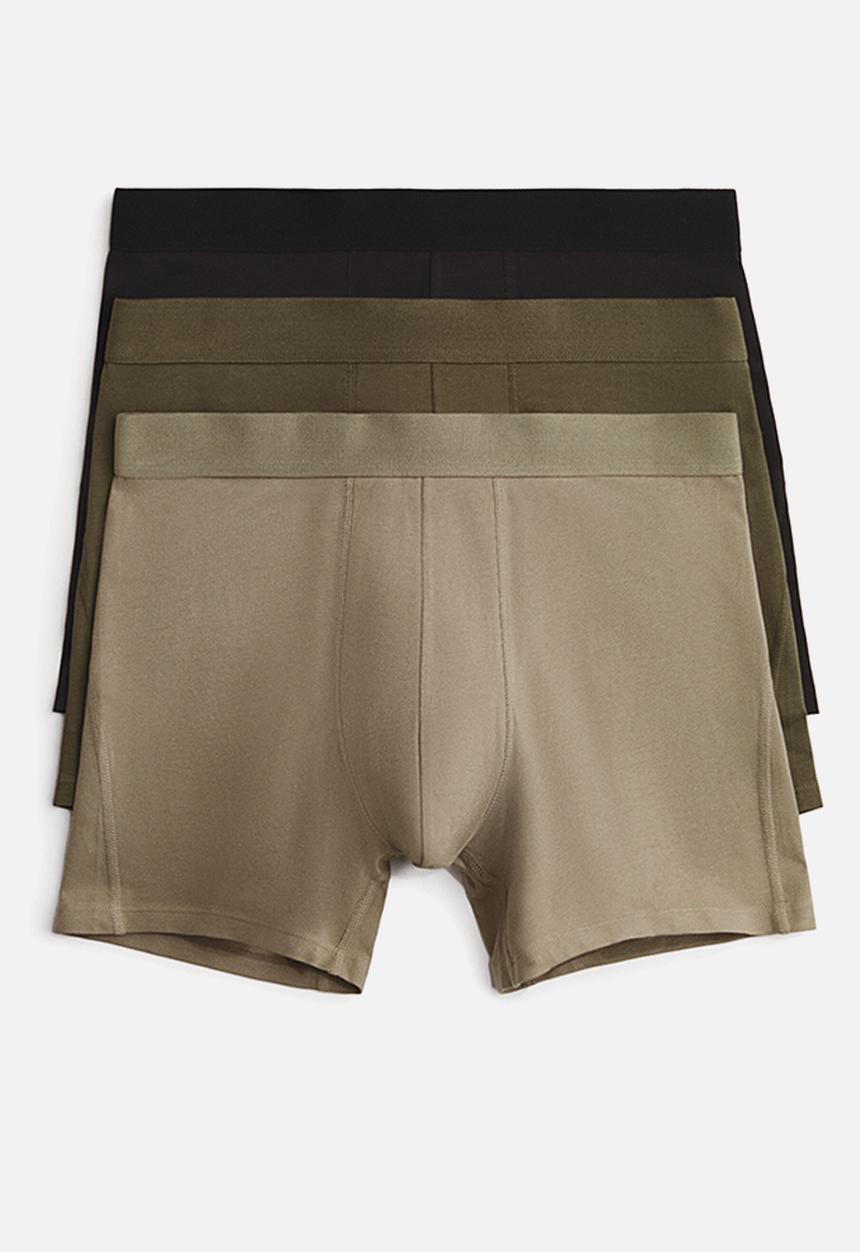 H&M - 3-pack mid trunks with lycra® - light khaki green/black