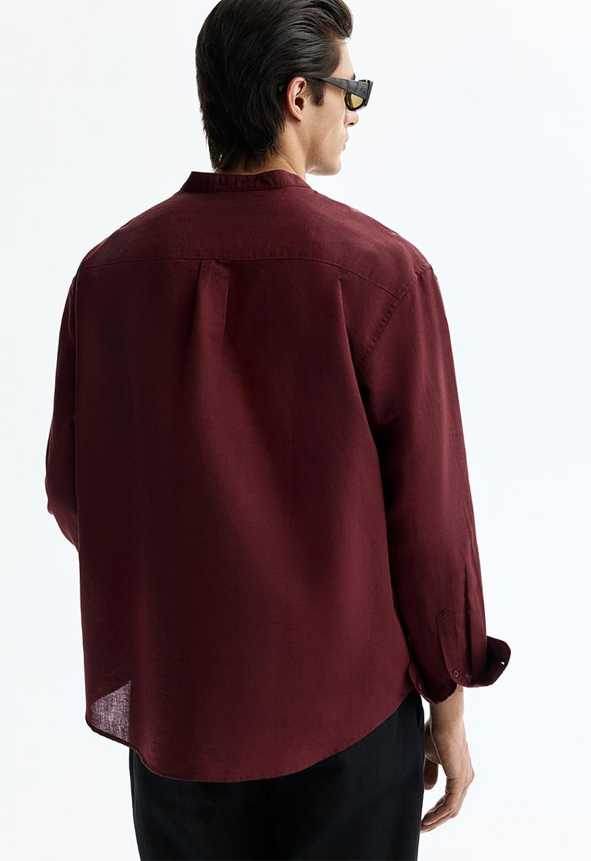 H&M - Relaxed fit linen-blend shirt - burgundy