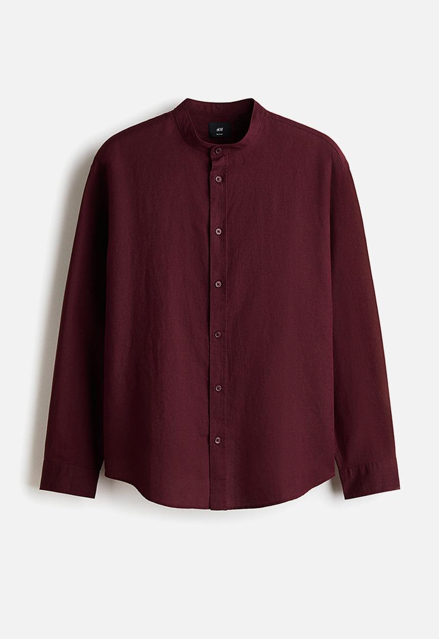H&M - Relaxed fit linen-blend shirt - burgundy