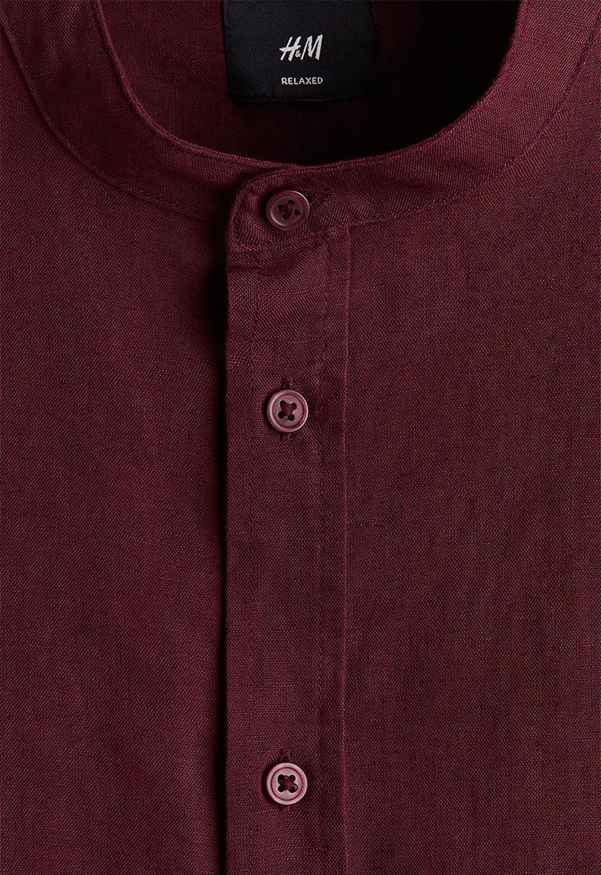 H&M - Relaxed fit linen-blend shirt - burgundy