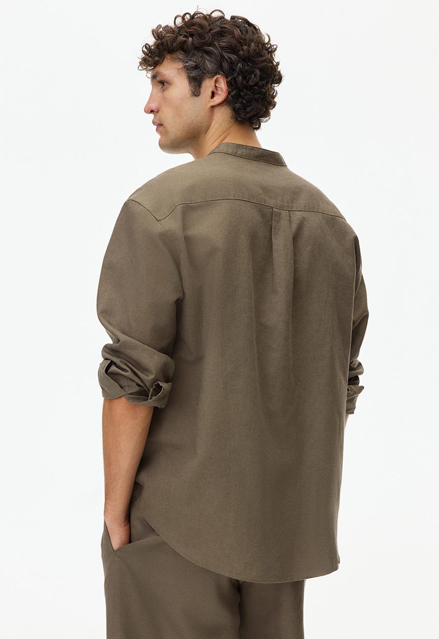 H&M - Relaxed fit linen-blend shirt - khaki green