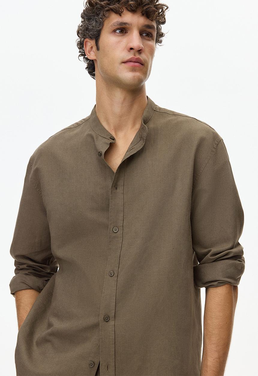 H&M - Relaxed fit linen-blend shirt - khaki green