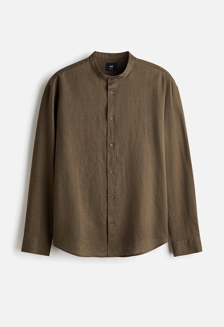 H&M - Relaxed fit linen-blend shirt - khaki green