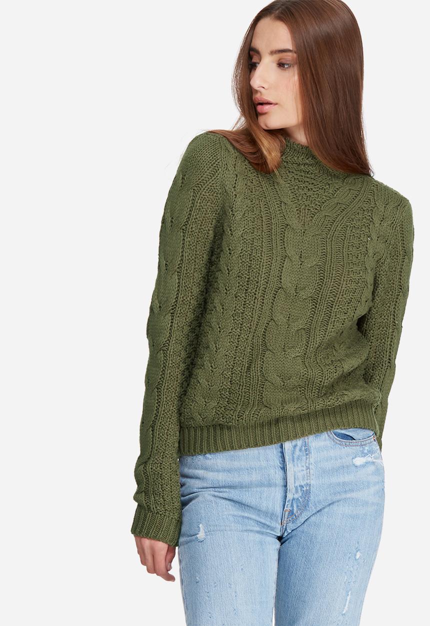 Sushi L/S high neck cable knit - ivy green