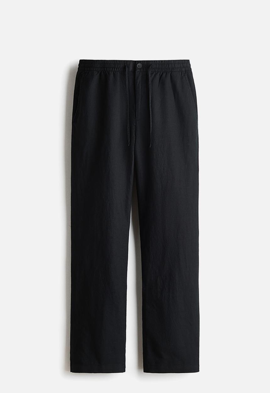 H&M - Regular fit linen-blend trousers - black