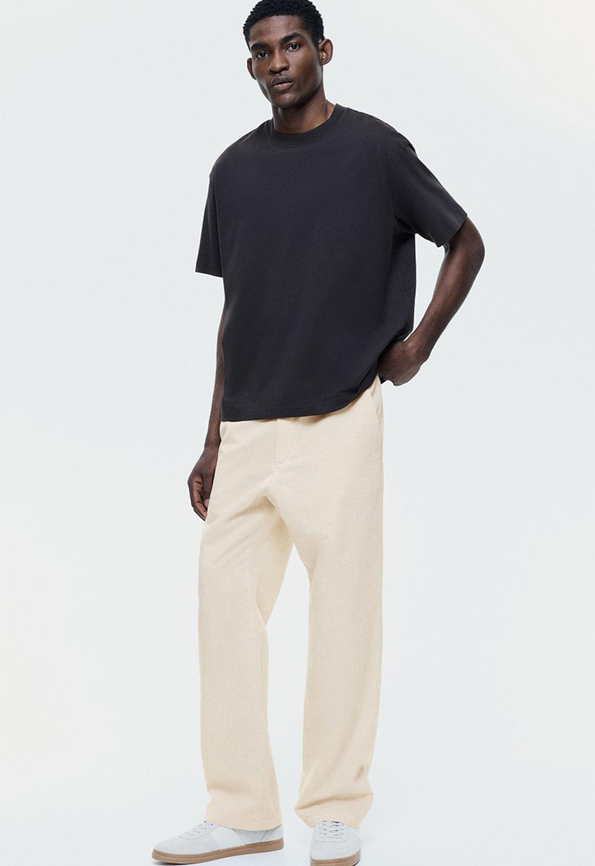 H&M - Regular fit linen-blend trousers - light beige