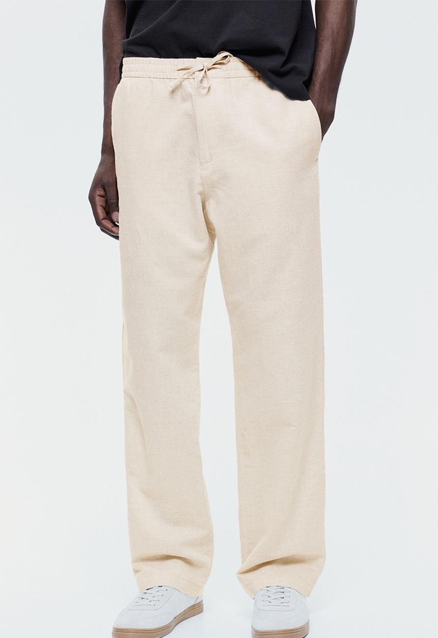 H&M - Regular fit linen-blend trousers - light beige