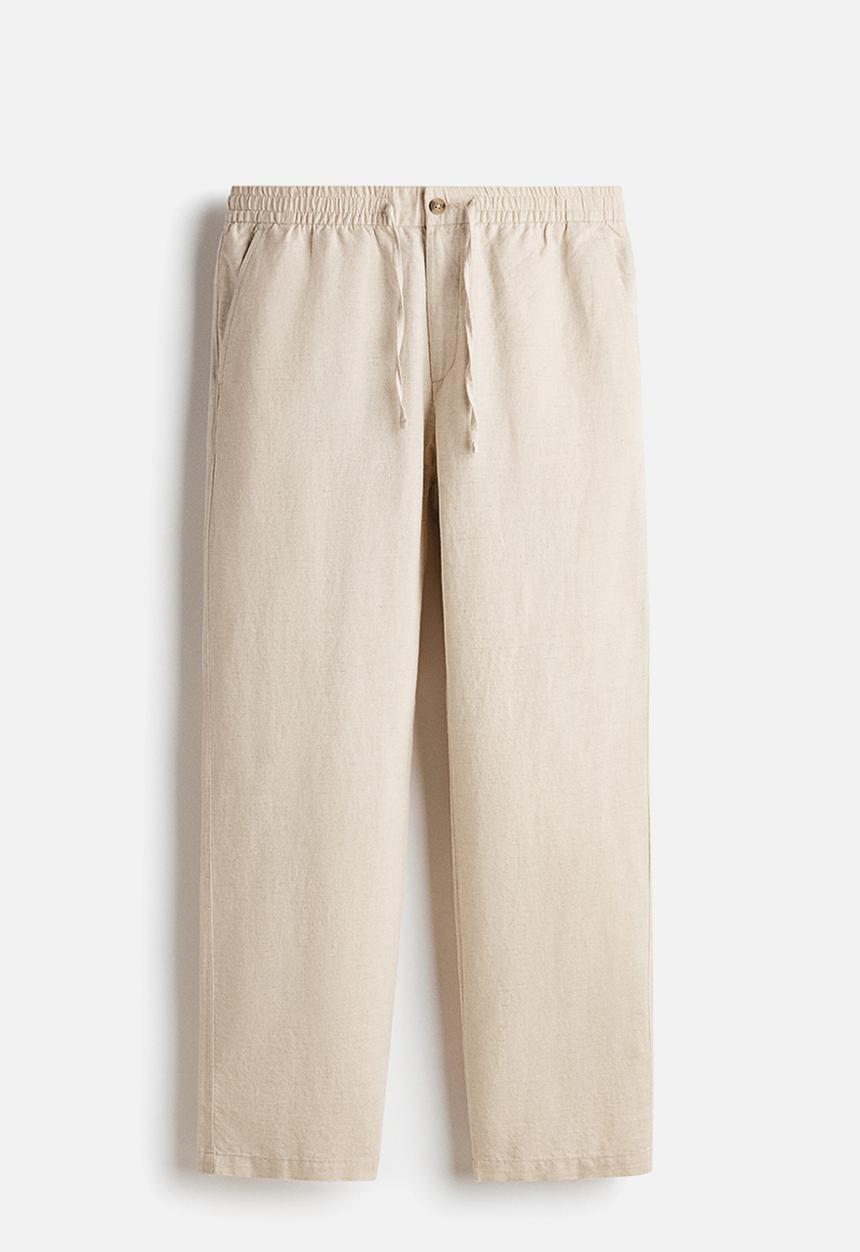 H&M - Regular fit linen-blend trousers - light beige