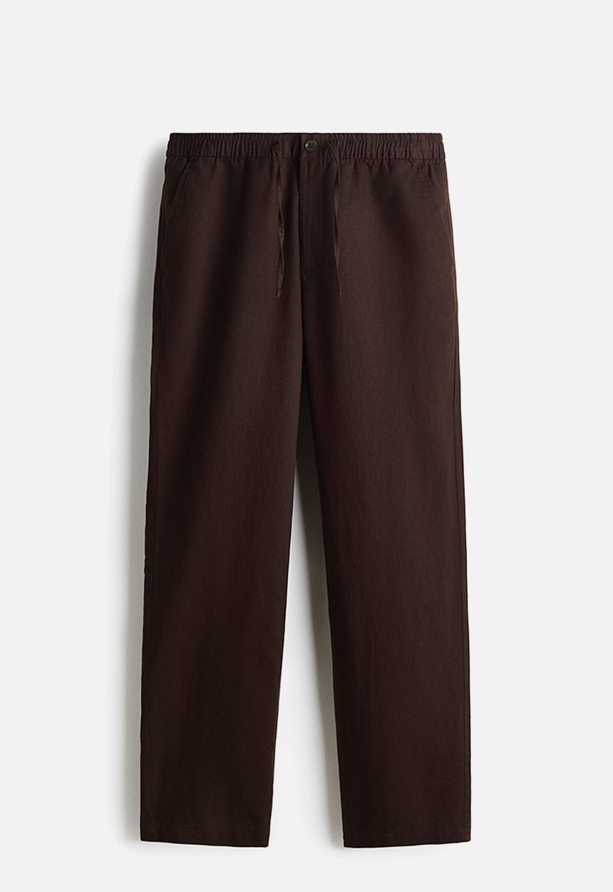 H&M - Regular fit linen-blend trousers - dark brown