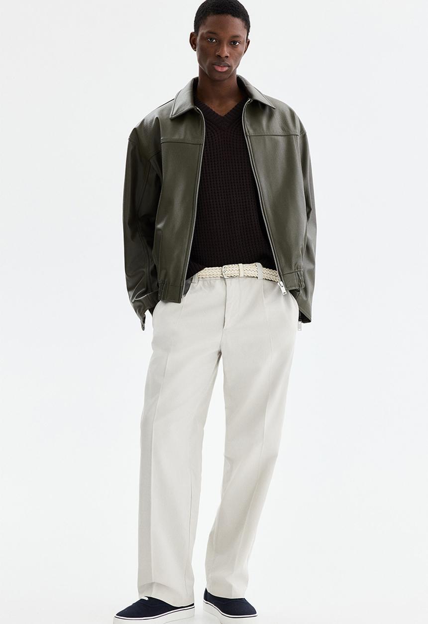 H&M - Relaxed fit cotton and lyocell tailored trousers - light beige