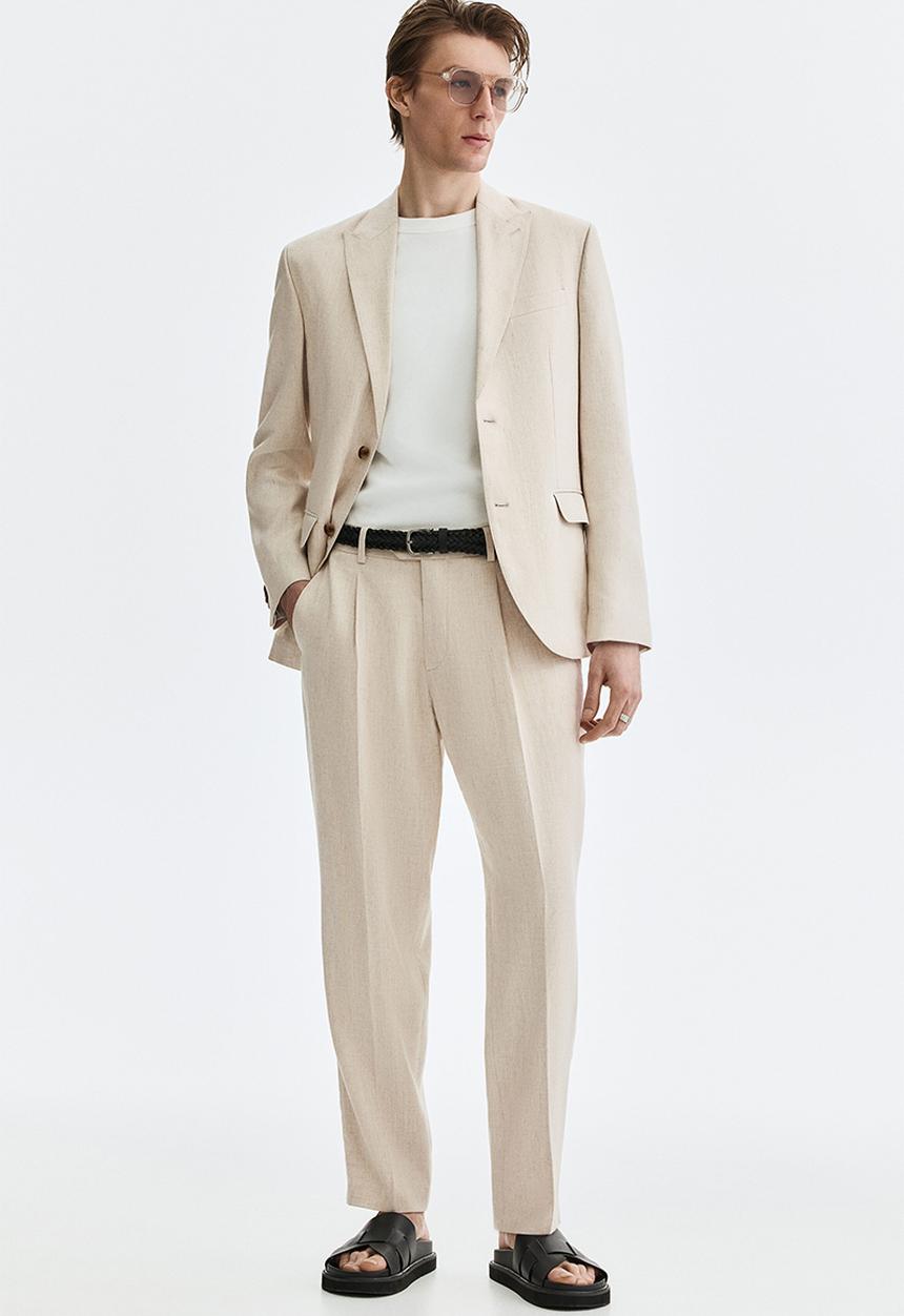 H&M - Regular fit tailored linen-blend trousers - beige