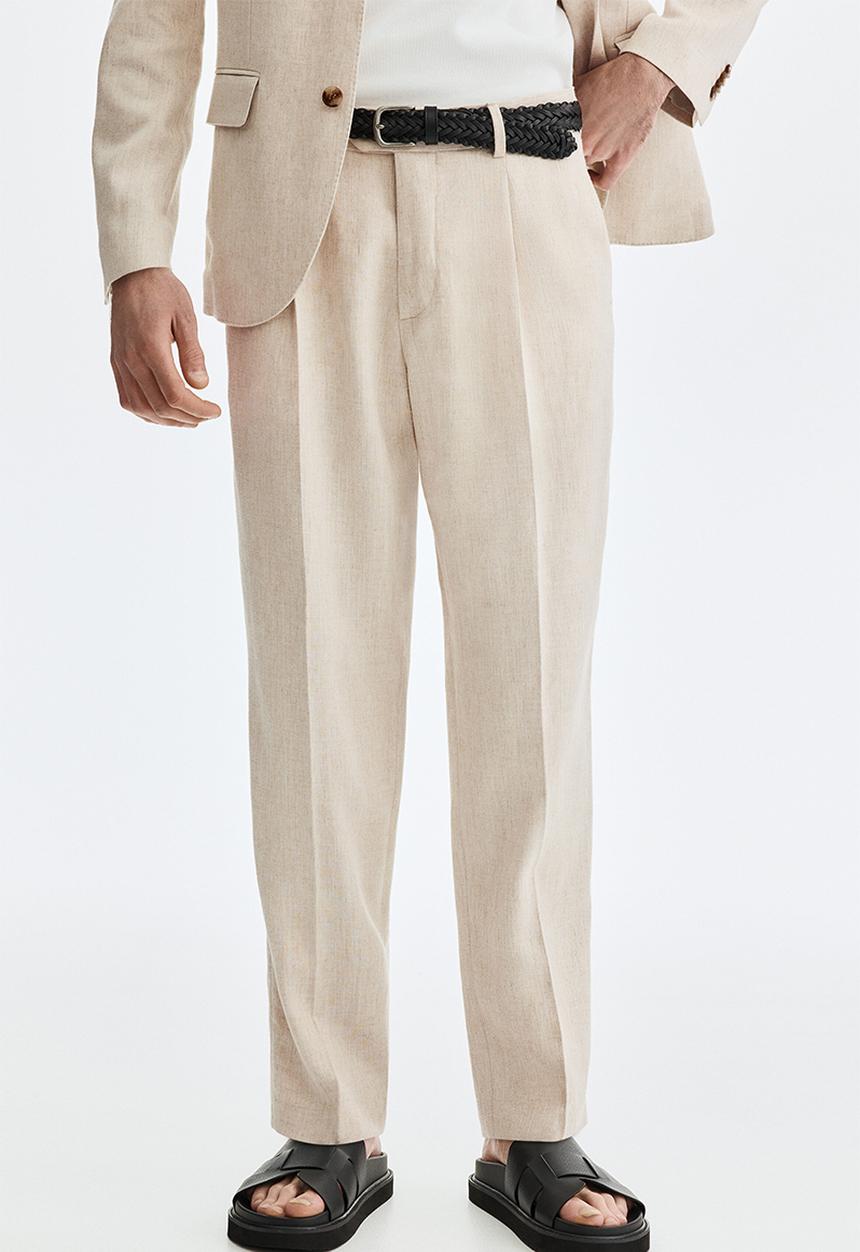 H&M - Regular fit tailored linen-blend trousers - beige