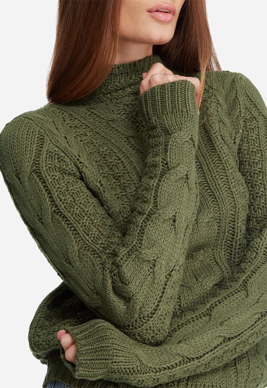 Sushi L/S high neck cable knit - ivy green