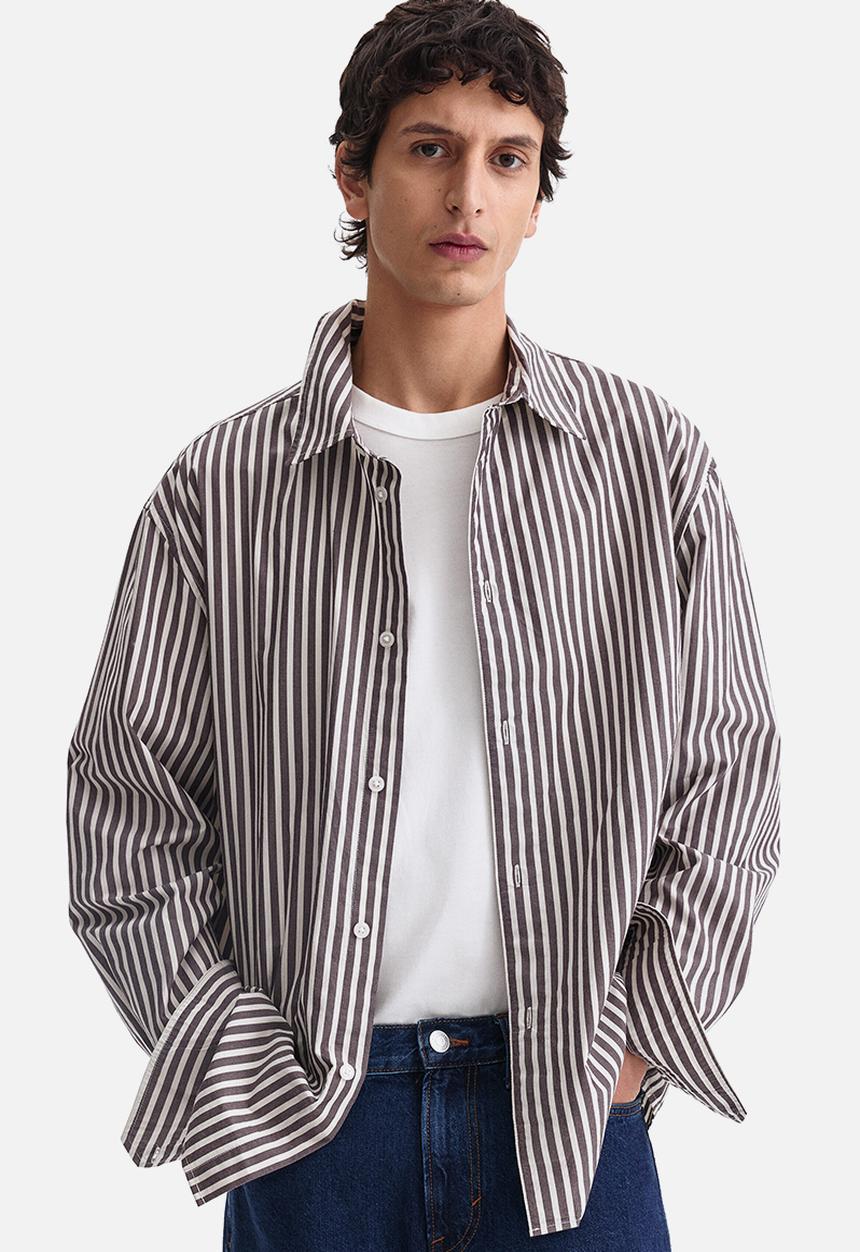 H&M - Relaxed fit cotton shirt - dark purple/striped