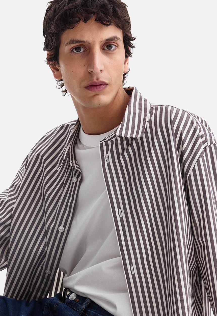 H&M - Relaxed fit cotton shirt - dark purple/striped