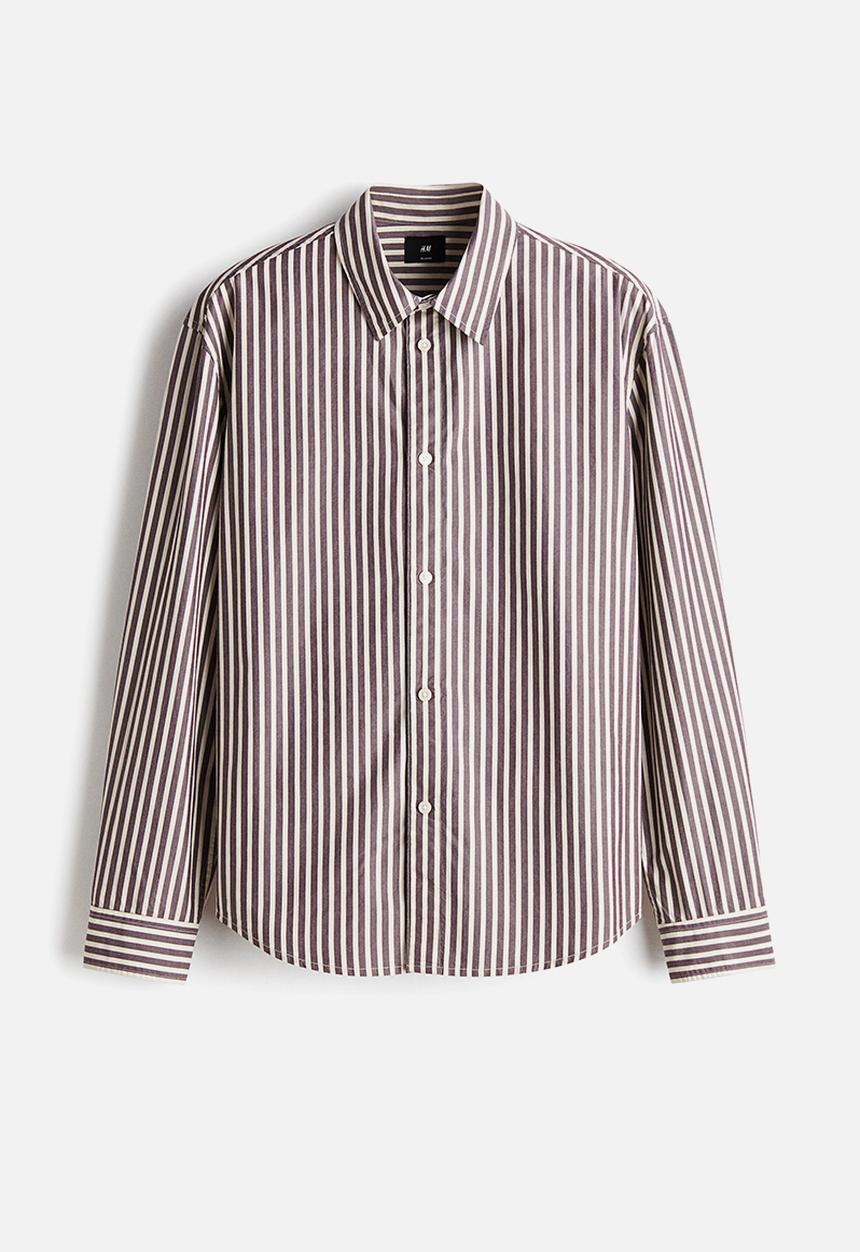 H&M - Relaxed fit cotton shirt - dark purple/striped