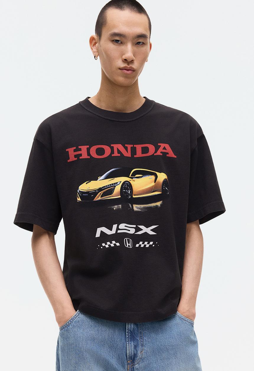 H&M - Loose fit printed t-shirt - black/honda