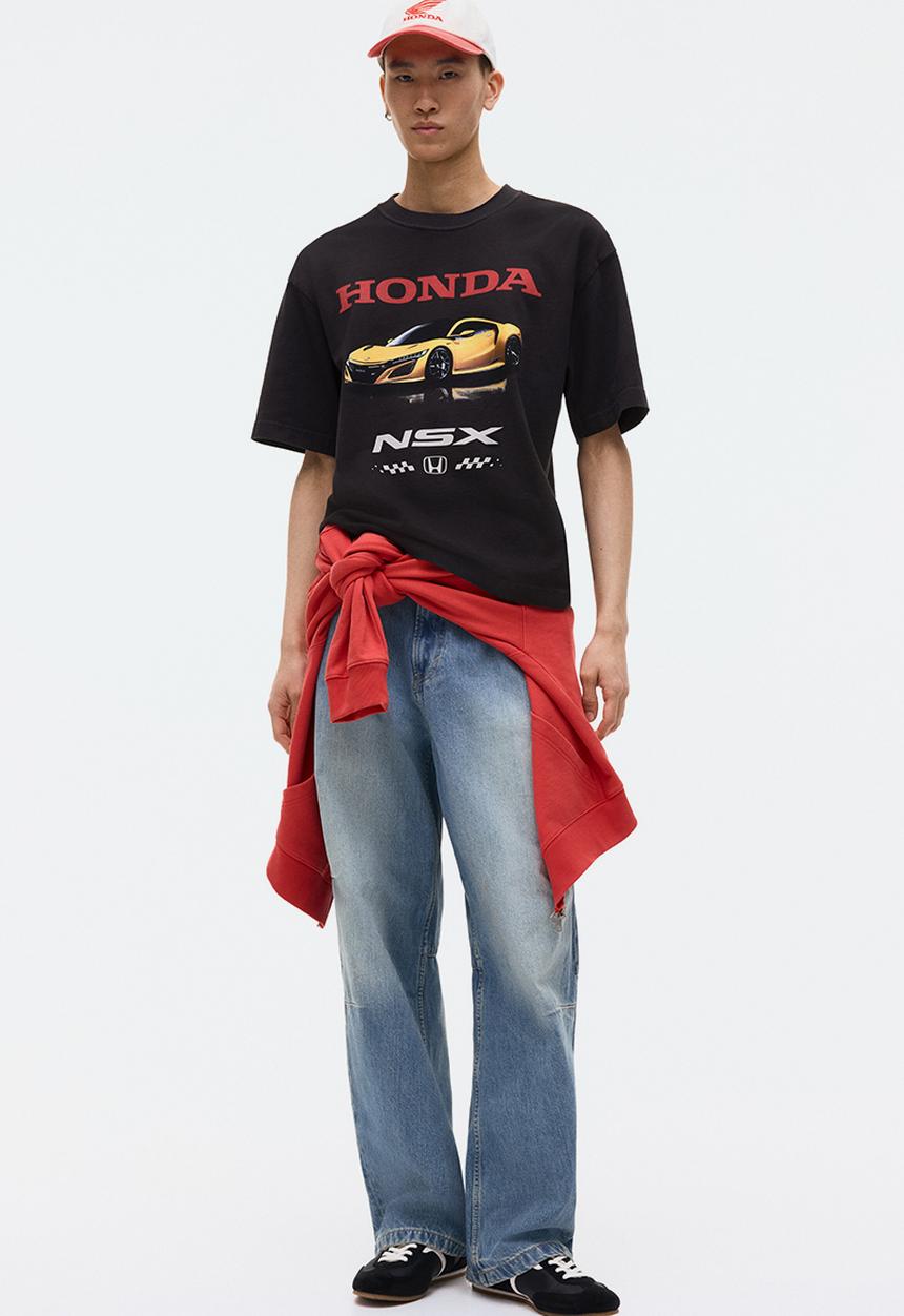 H&M - Loose fit printed t-shirt - black/honda