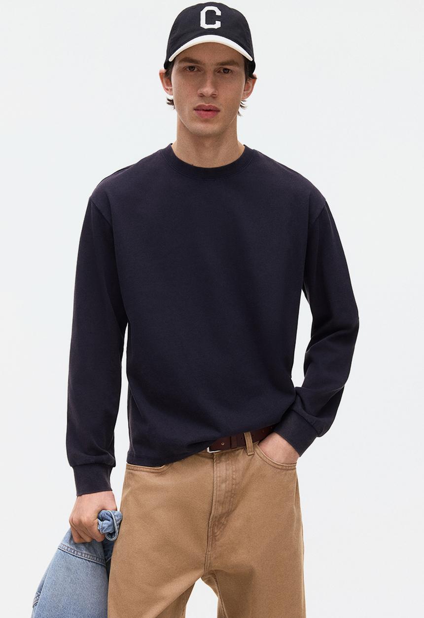 H&M - Loose fit printed long-sleeved top - navy blue/sports archives