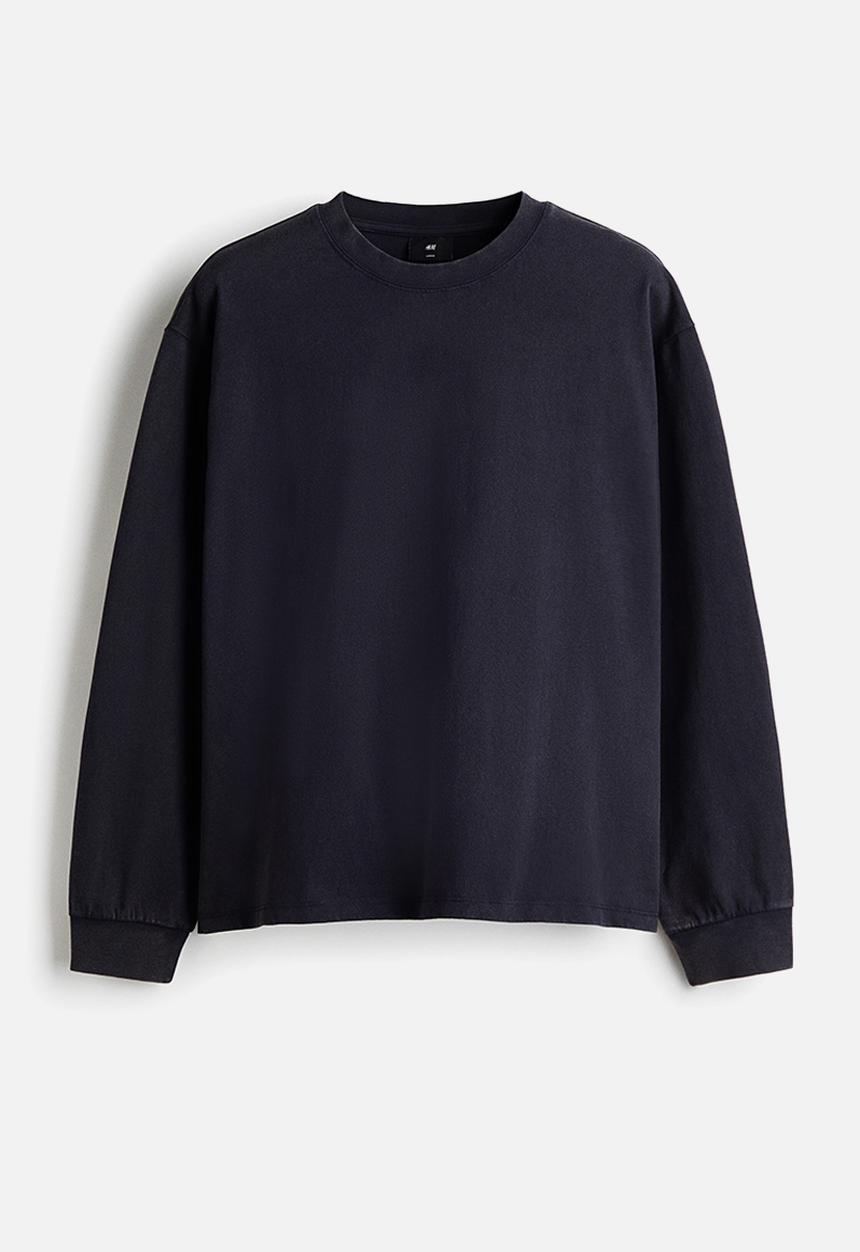 H&M - Loose fit printed long-sleeved top - navy blue/sports archives