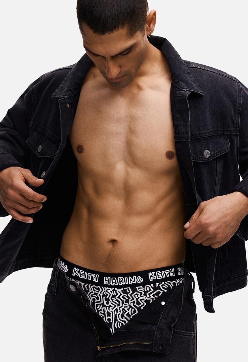 H&M - 3-pack print-motif cotton trunks - black/keith haring