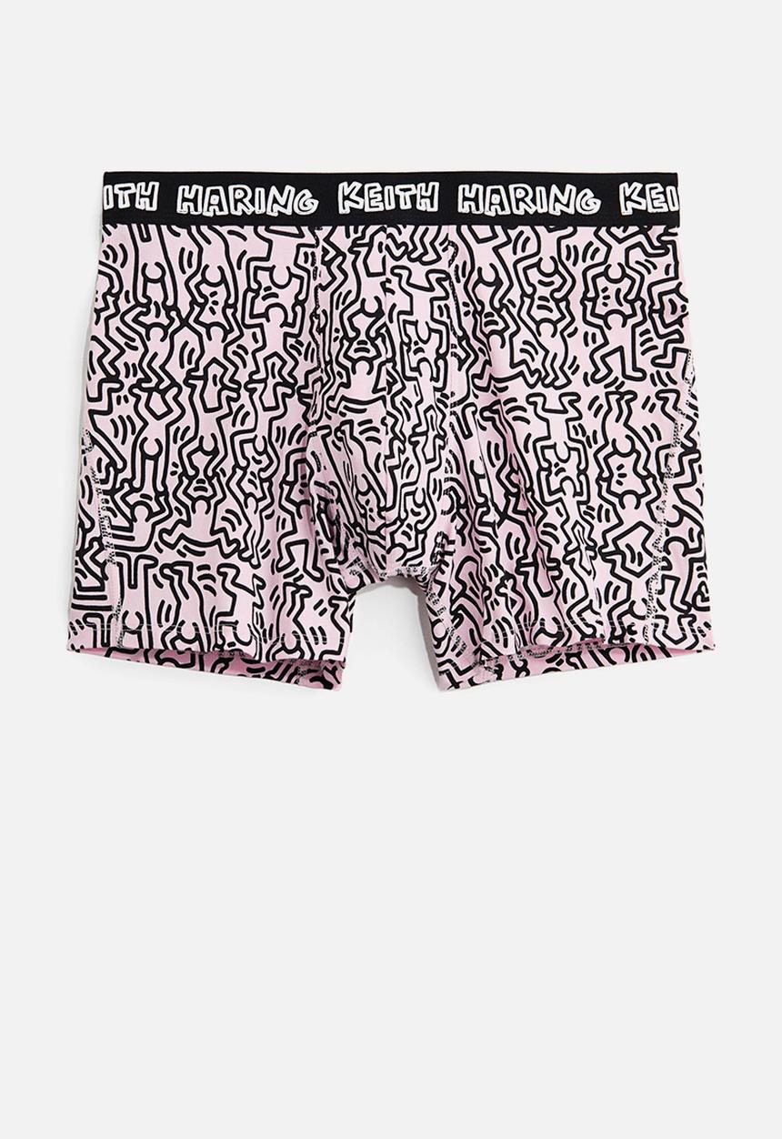 H&M - 3-pack print-motif cotton trunks - black/keith haring