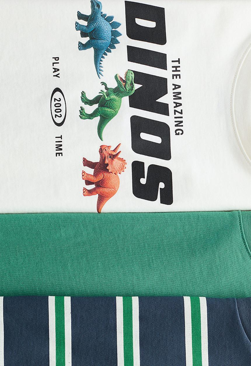 H&M - 3-pack cotton vest tops - green/dinos