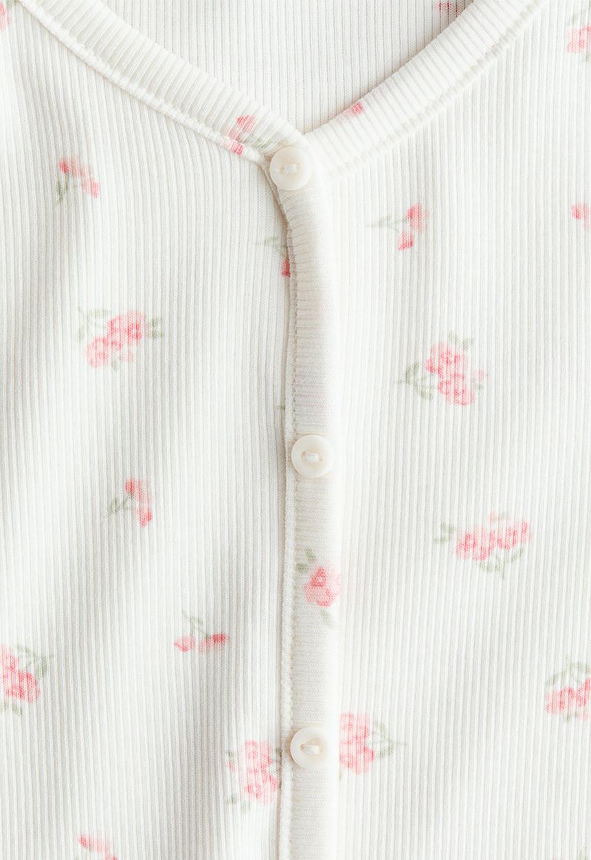 H&M - Button-detail ribbed top - white/pink floral