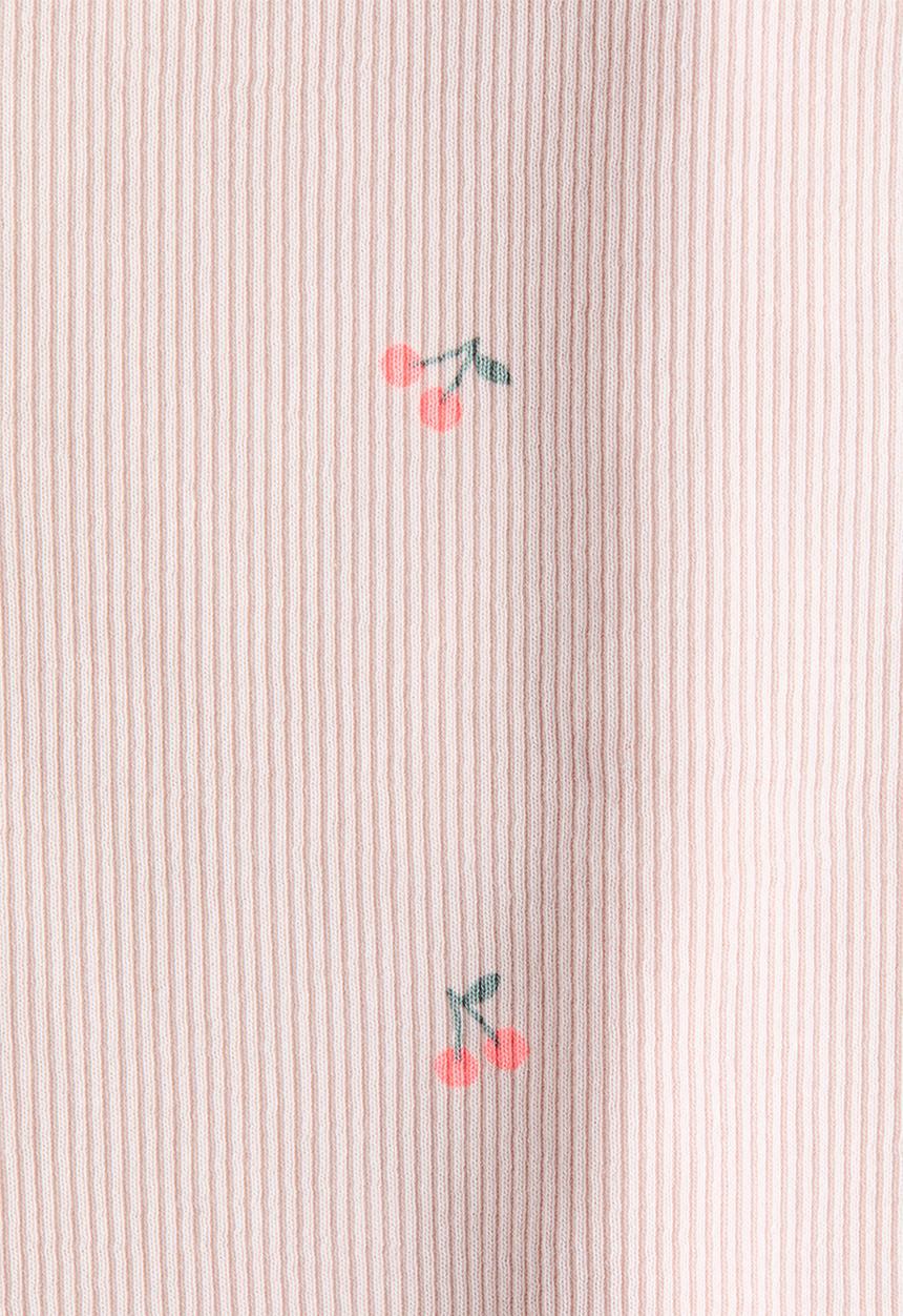H&M - Button-detail ribbed top - light pink/cherries