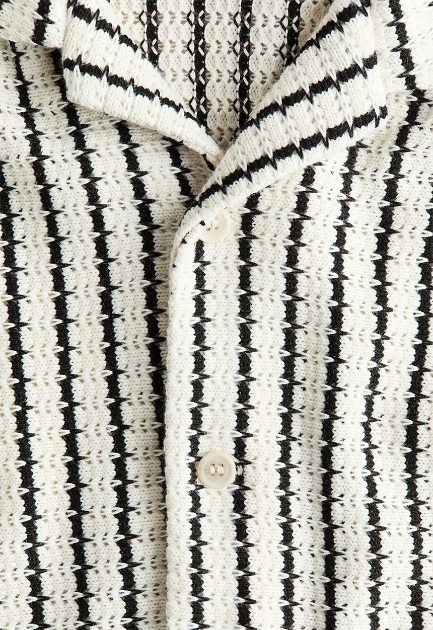 H&M - Pointelle-knit resort shirt - light beige/striped