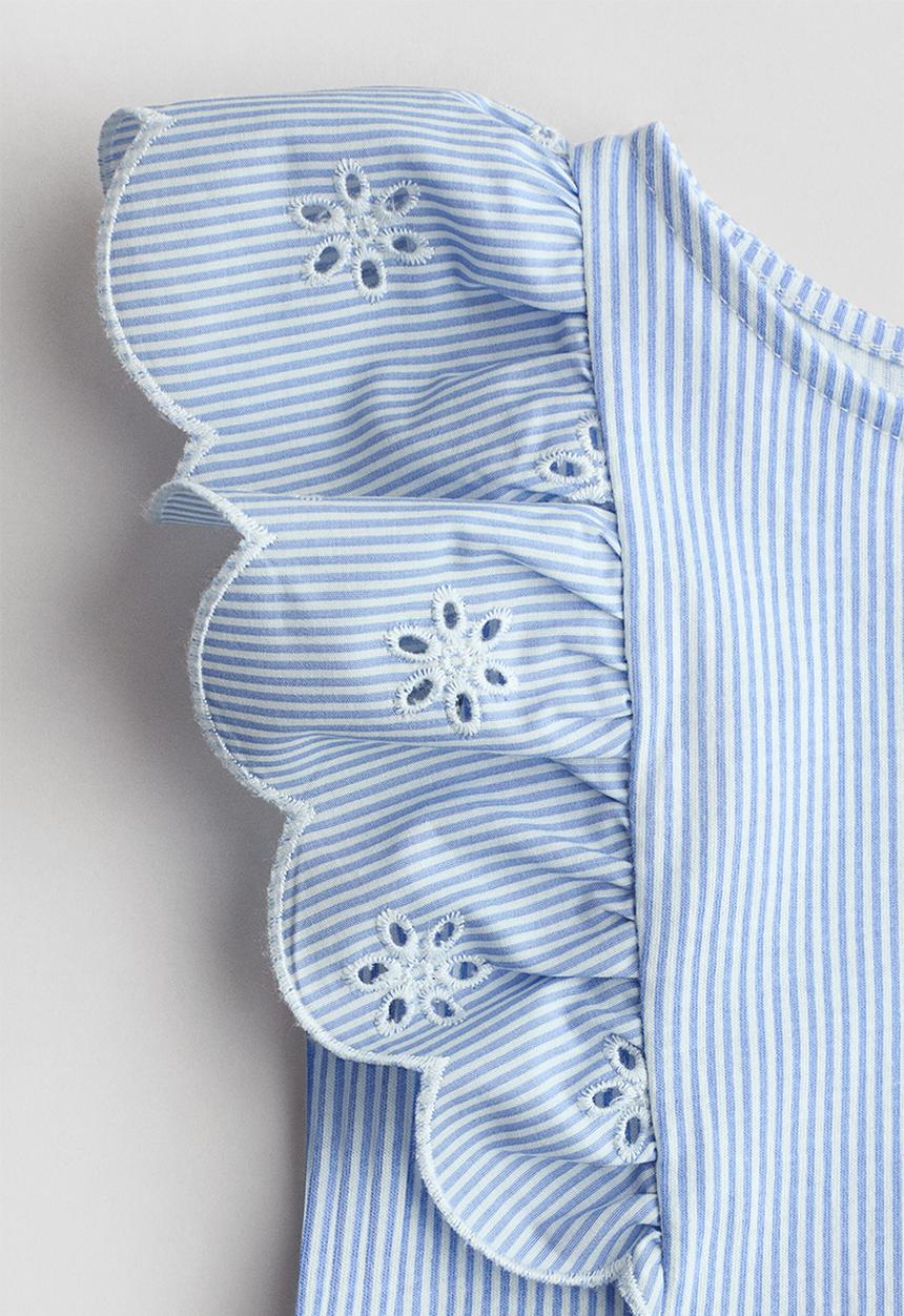 H&M - Flounce-trimmed cotton dress - light blue/striped