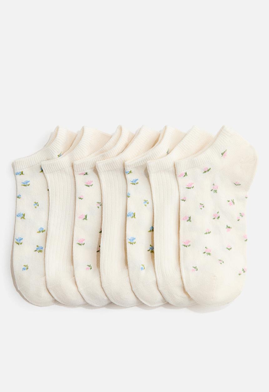 H&M - 7-pack trainer socks - cream/floral