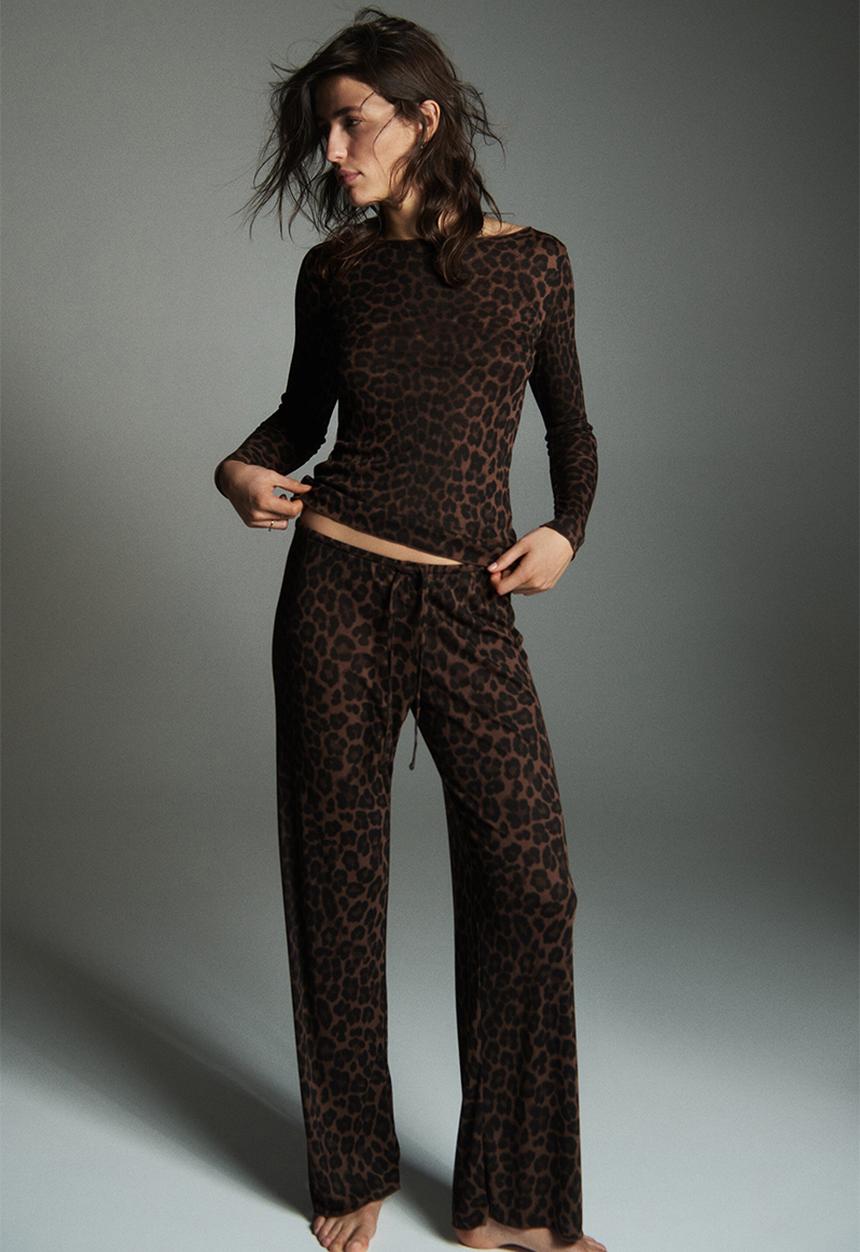 H&M - Ribbed pyjamas - dark brown/leopard print