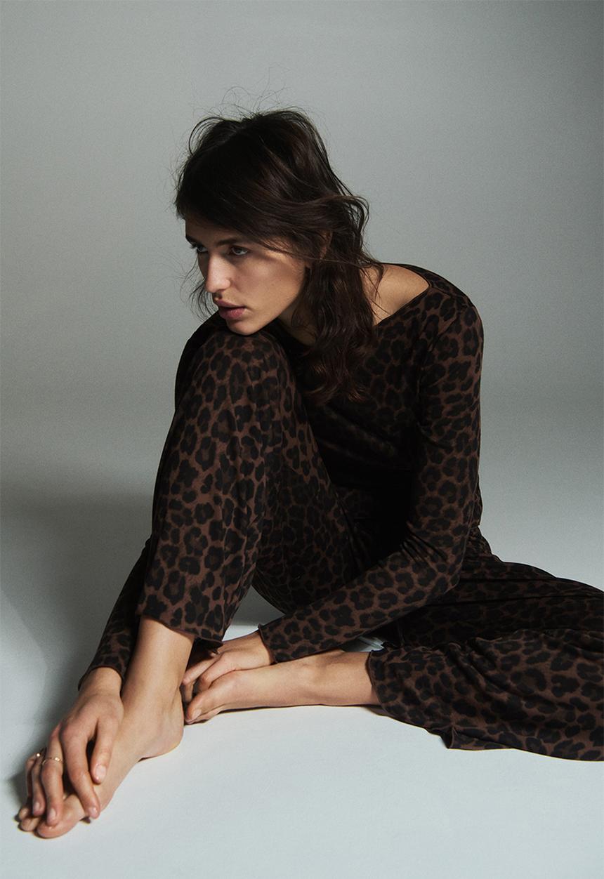 H&M - Ribbed pyjamas - dark brown/leopard print