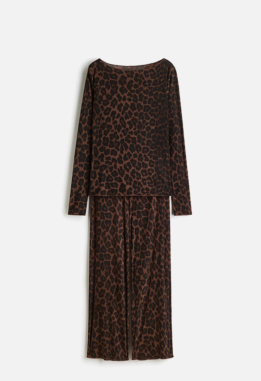 H&M - Ribbed pyjamas - dark brown/leopard print