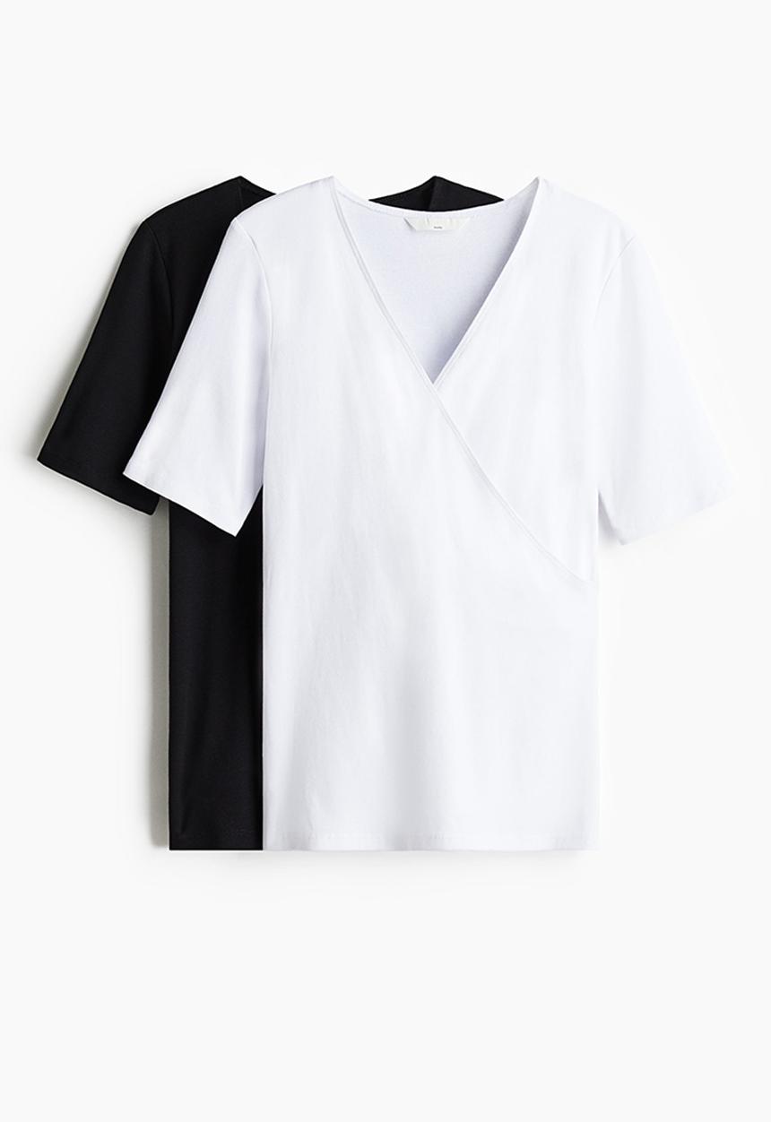 H&M - Mama 2-pack nursing tops - white/black