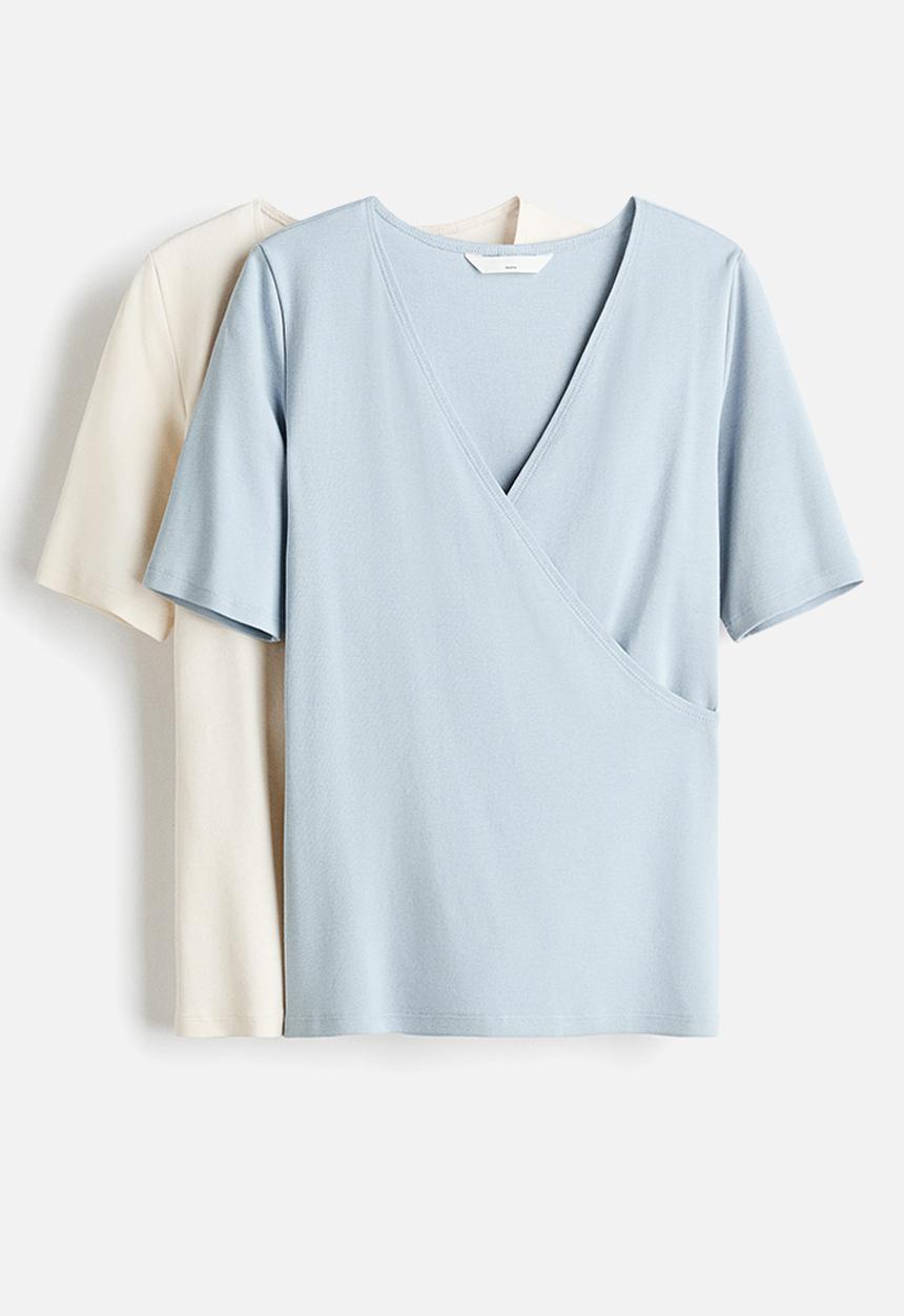H&M - Mama 2-pack nursing tops - light blue/cream