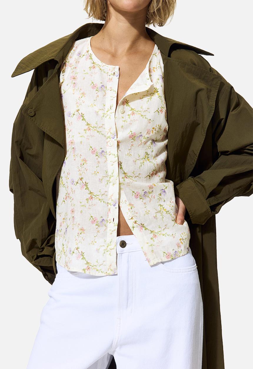 H&M - Linen-blend blouse - white/floral