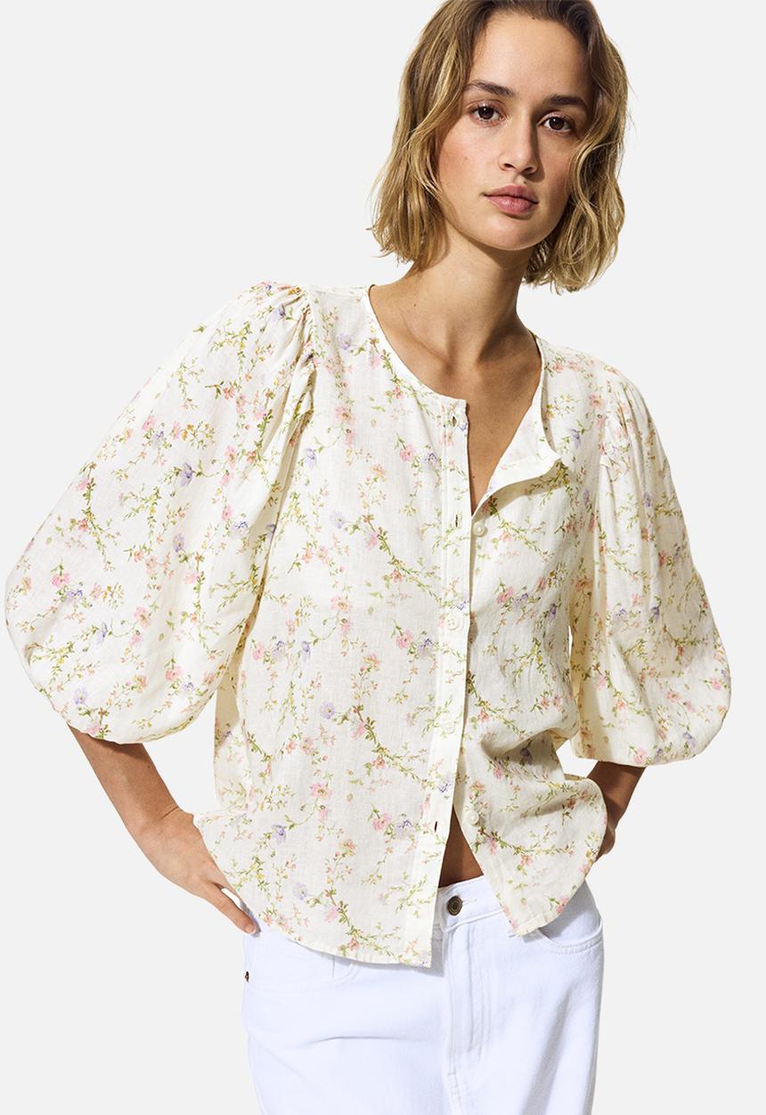 H&M - Linen-blend blouse - white/floral