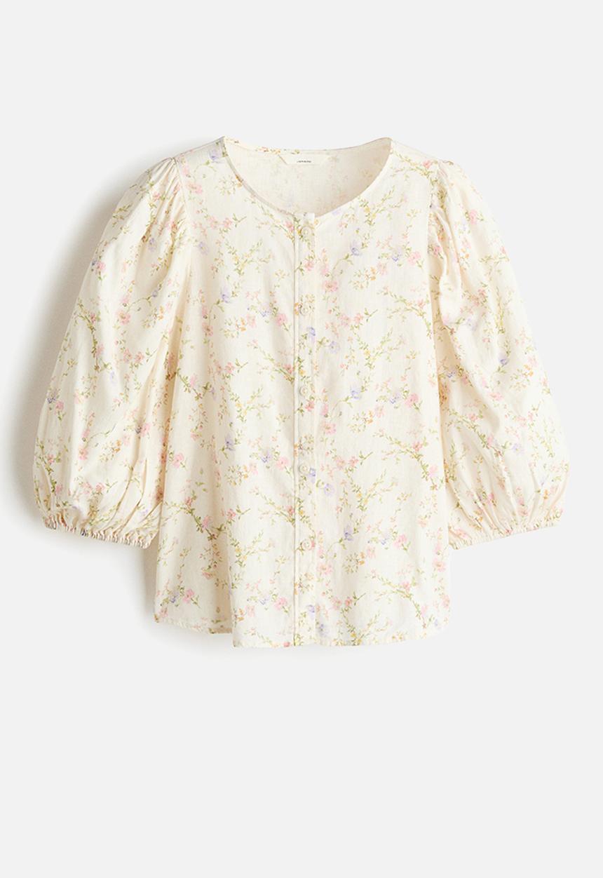 H&M - Linen-blend blouse - white/floral