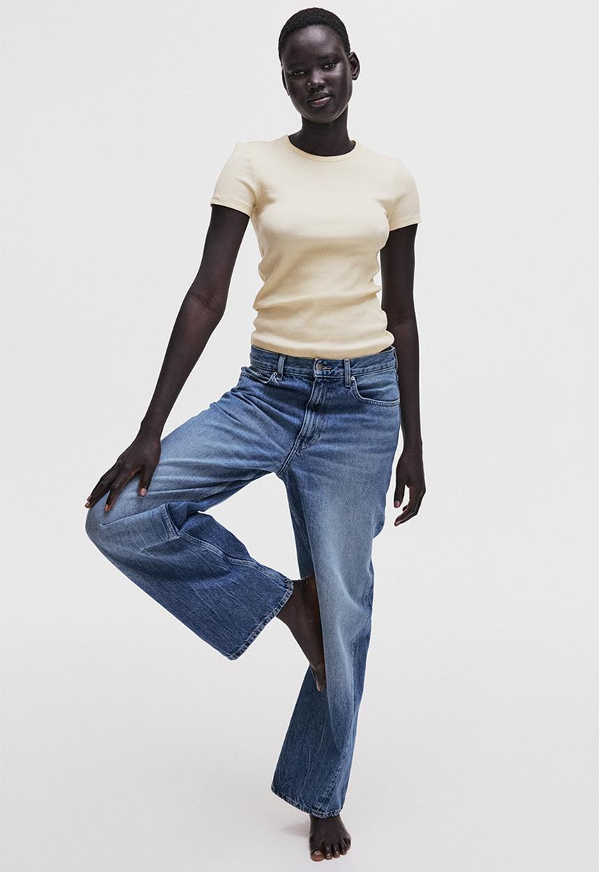 H&M - Ribbed T-shirt - light yellow