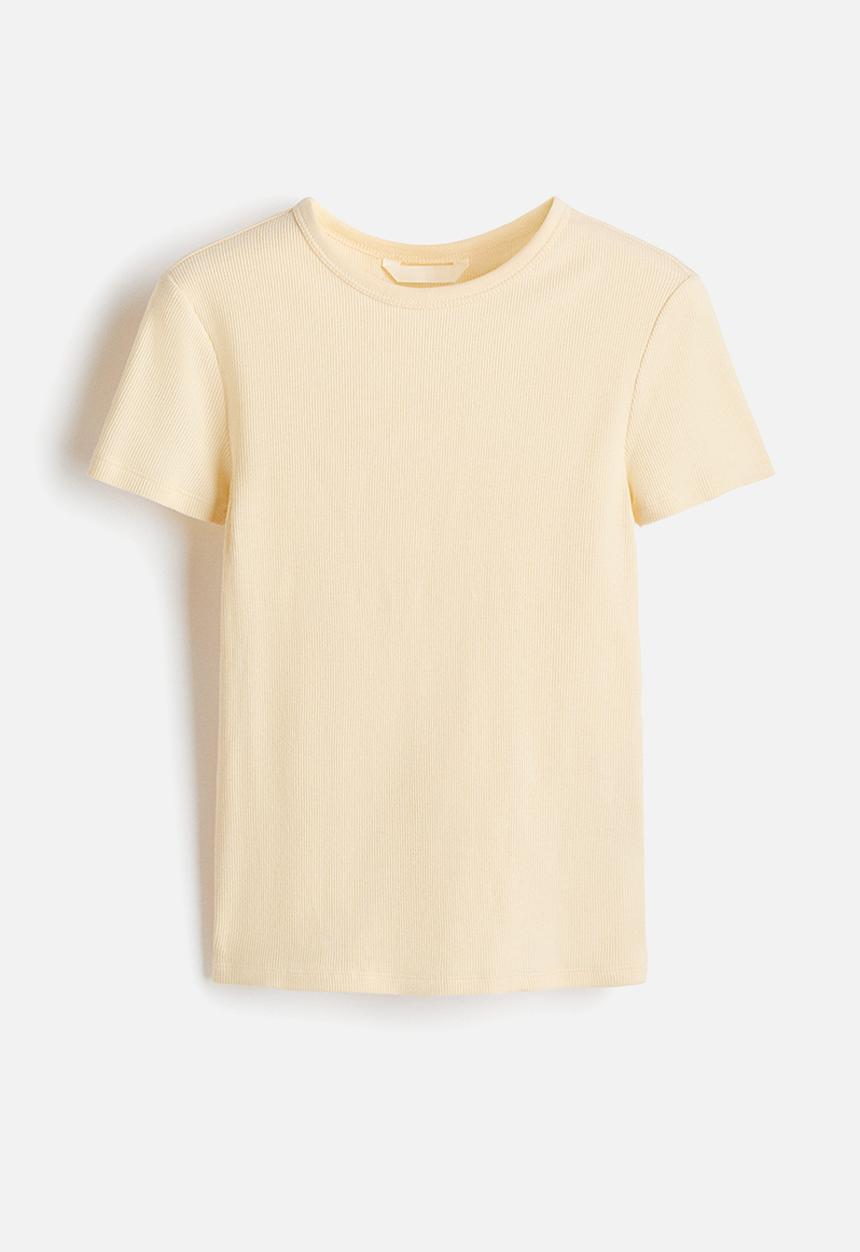 H&M - Ribbed T-shirt - light yellow