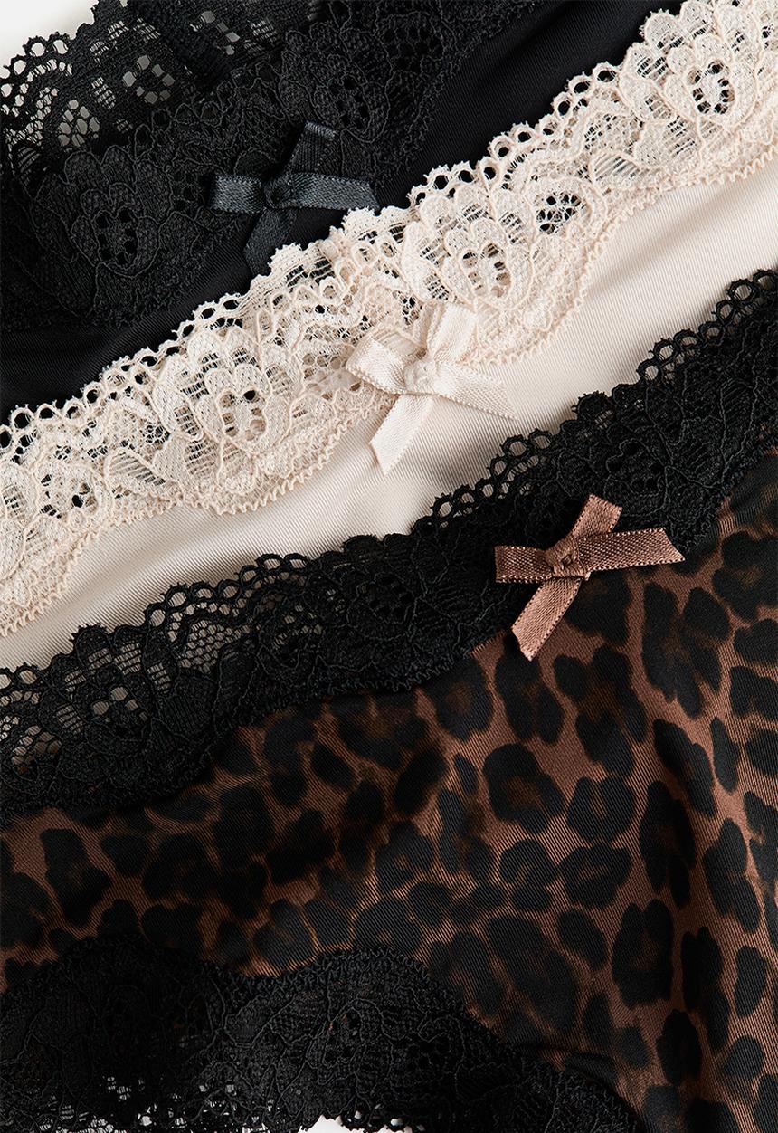 H&M - 3-Pack microfibre and lace brazilian briefs - black/leopard print