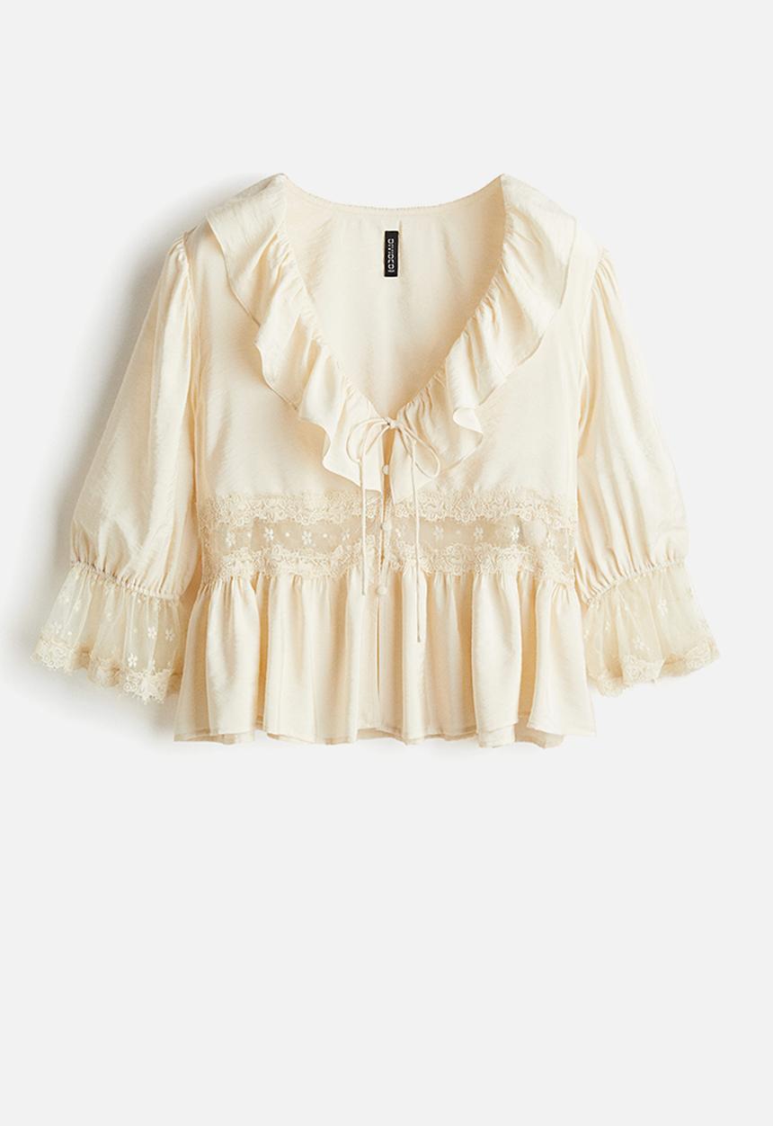 H&M - Lace-detail blouse - light beige