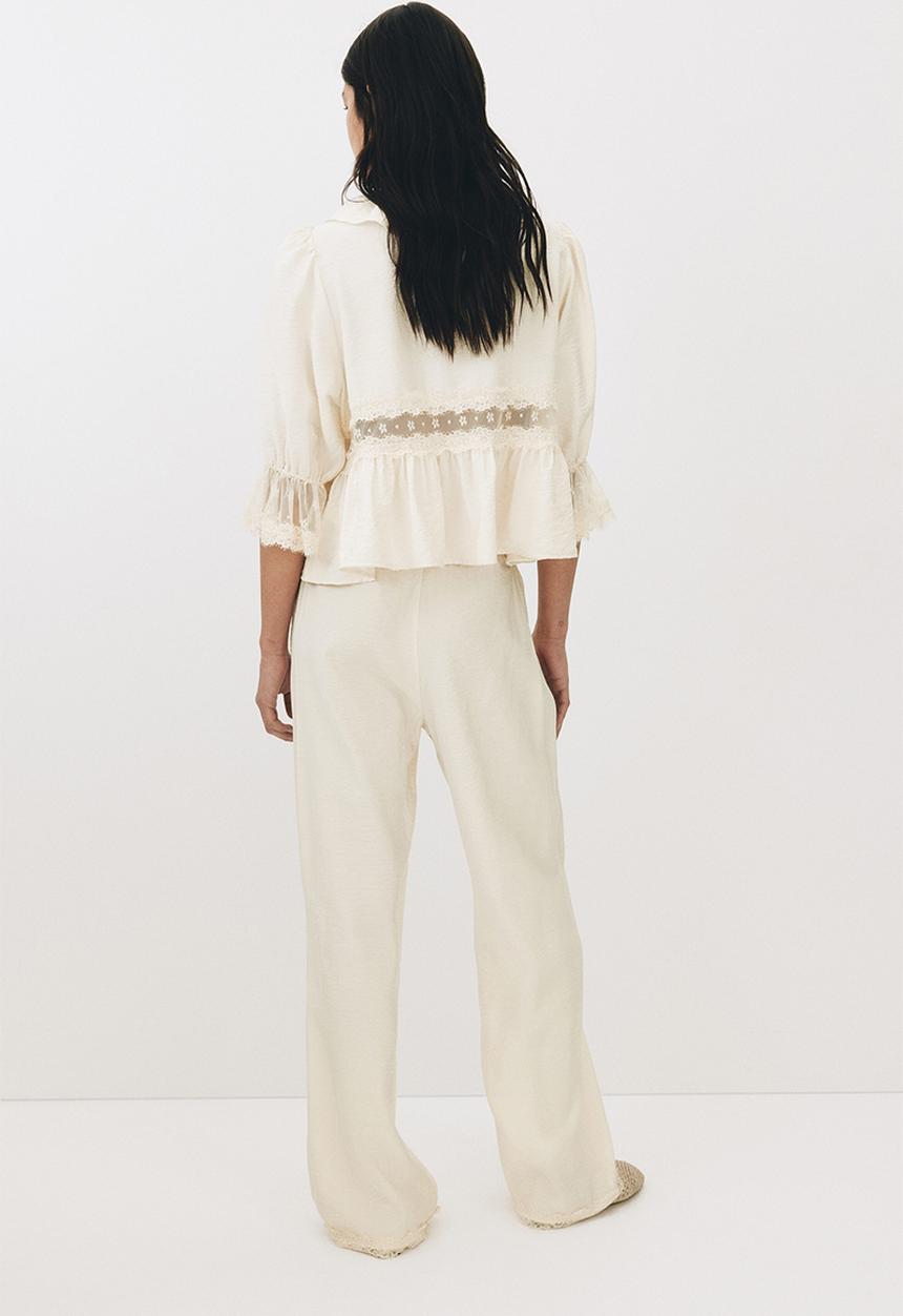 H&M - Lace-trimmed drawstring trousers - light beige