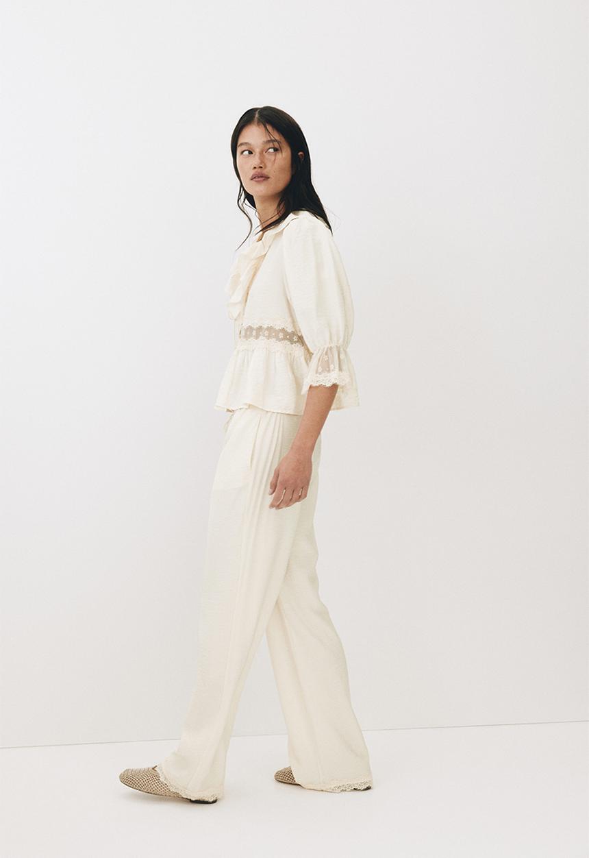 H&M - Lace-trimmed drawstring trousers - light beige