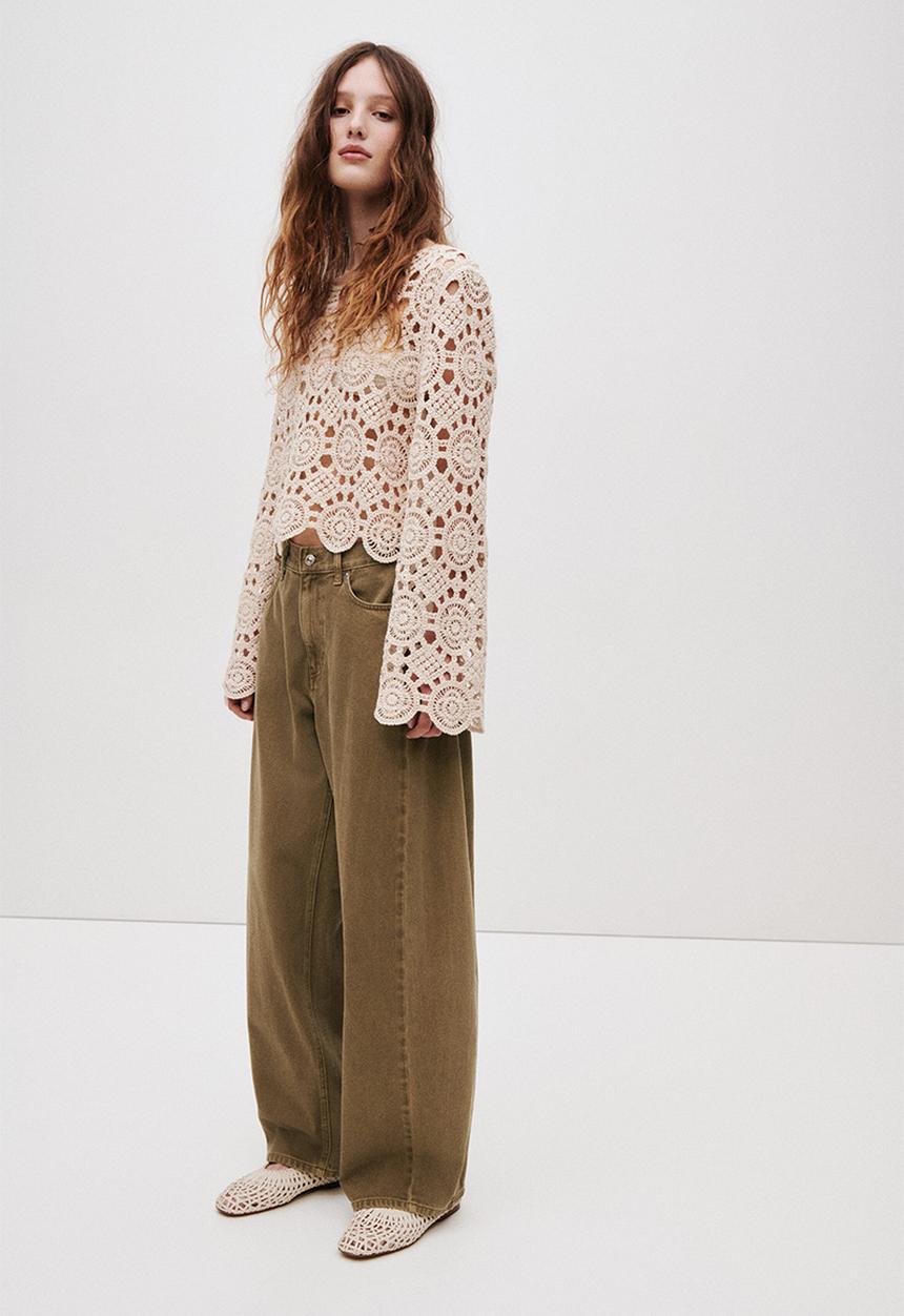 H&M - Baggy barrel regular waist jeans - khaki green